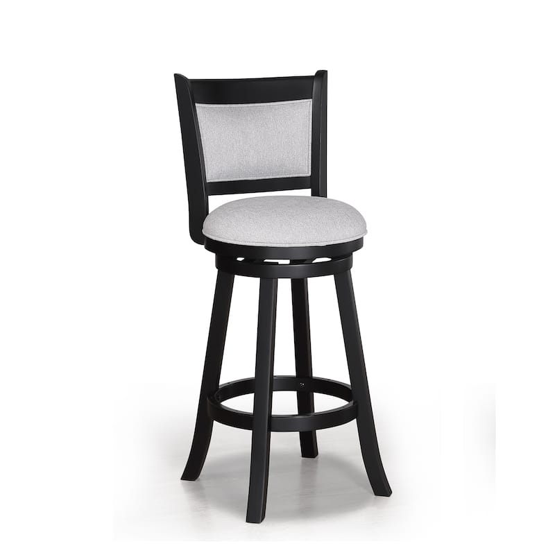 2pc Swivel Pub Stools Counter Height Chair Fabric Upholstered Seat Footrest Wooden Dining Room Furniture Black/Dove