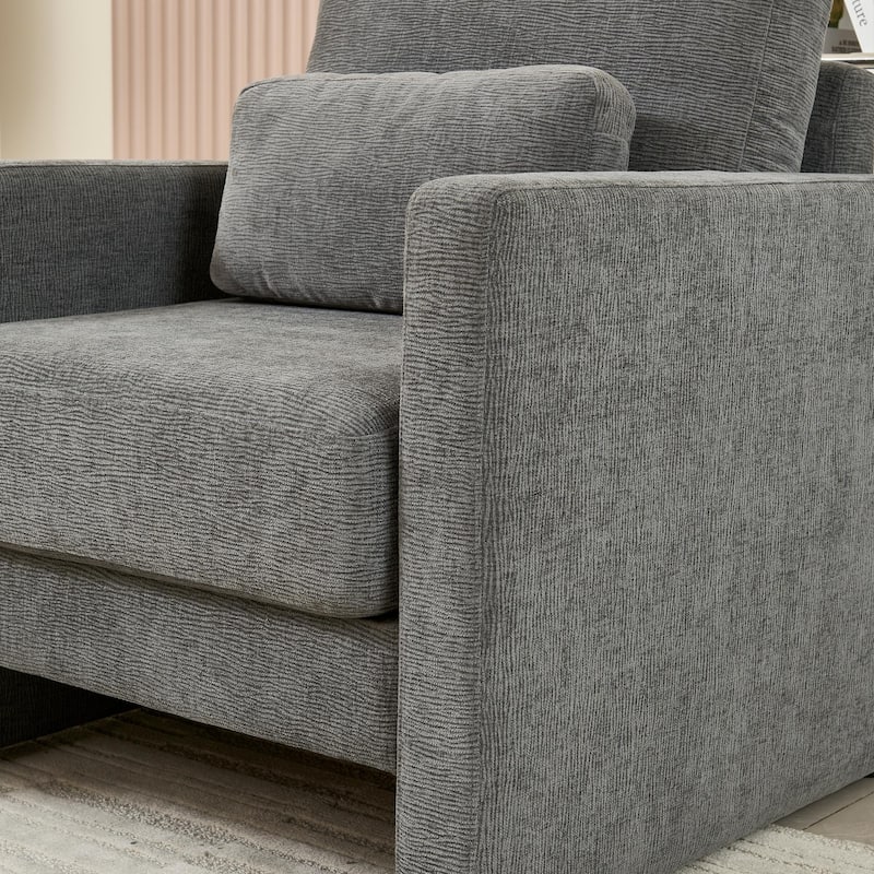 Gray 31.49" Chenille Arm Chair with Wood Frame