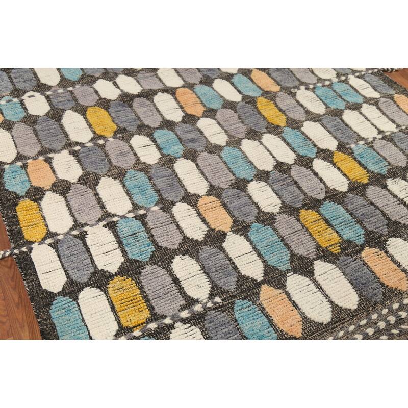 All-Over Geometric Moroccan Contemporary Area Rug Handmade Wool Carpet - 5'11"x 9'7"