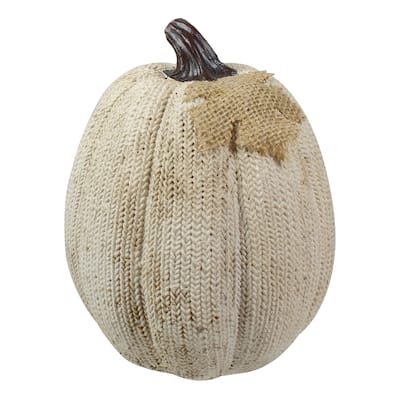 Knitted Autumn Harvest Pumpkin Thanksgiving Decoration - 6.25" - Beige