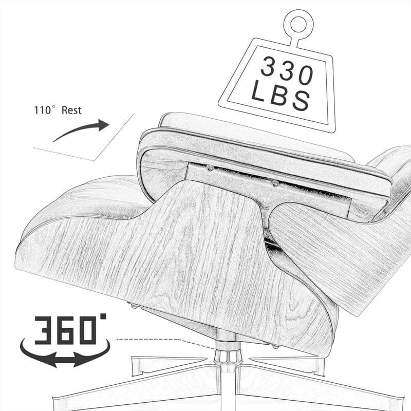 Mid-century Full Grain Leather Accent Chaise Lounge Chair and Ottoman