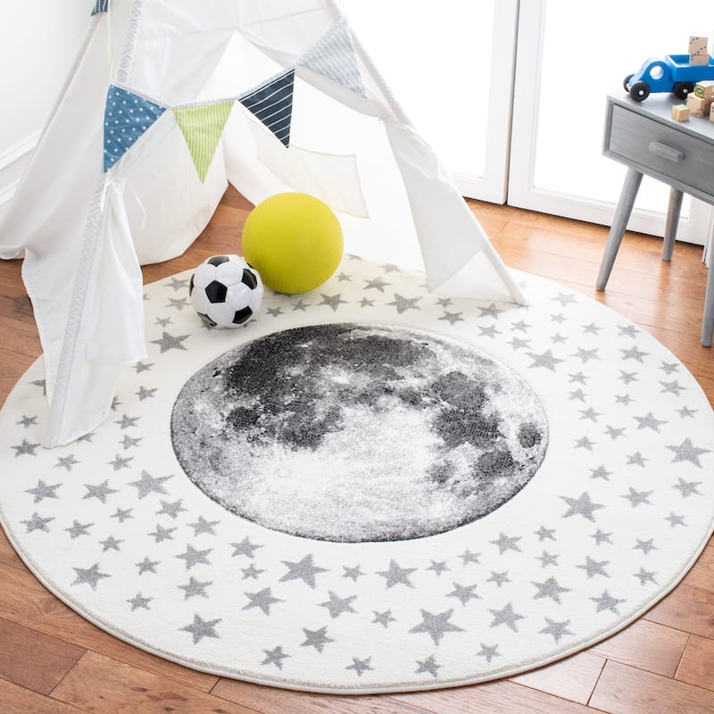 SAFAVIEH Carousel Kids Aine Moon Rug - 6'7" Round - Ivory/Grey