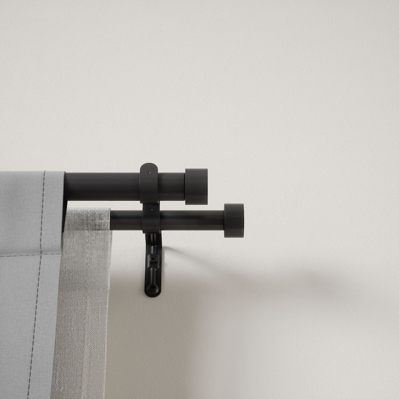 Adjustable Curtain Rod Set Double Rod 36-66 Inch Black Finish - M