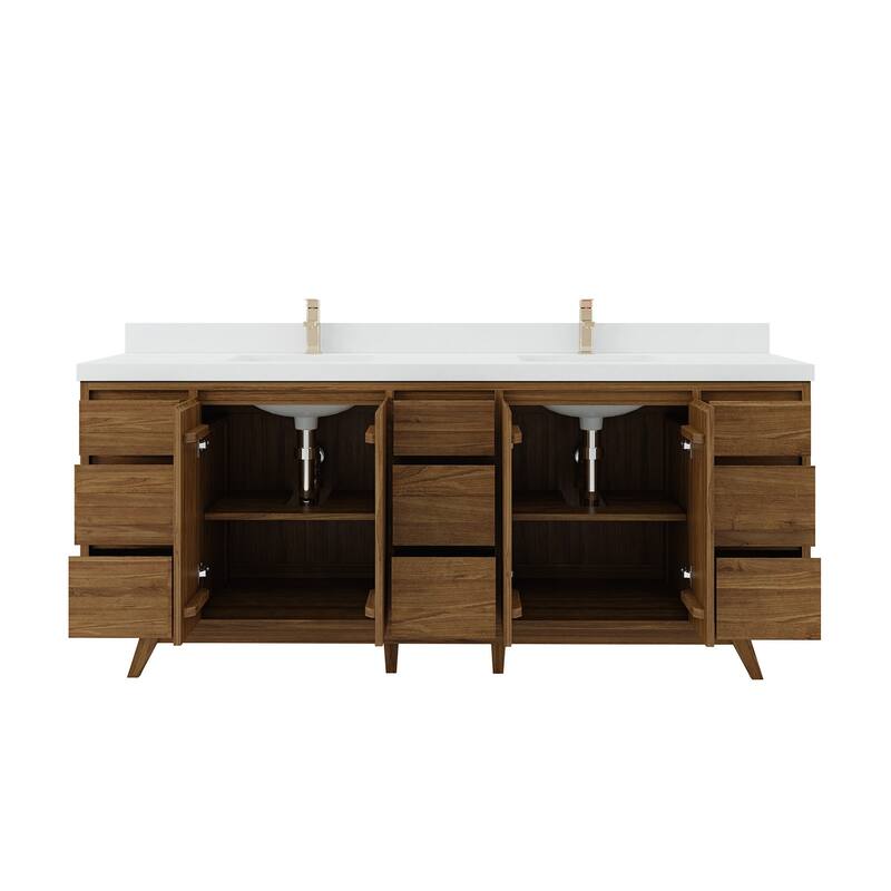 Willow Collections 84 in. W x 22 in. D Madison Teak Double Sink Bathroom Vanity with Countertop