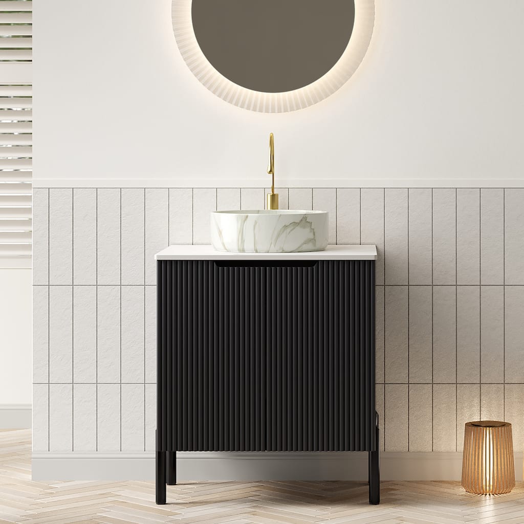 24" Bathroom Vanity with Sink, Freestanding Bathroom Storage Cabinet with 2 Doors, Round Ceramic Basin with White Counter Top