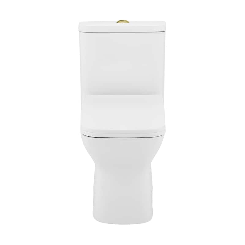 Charme One Piece Square Toilet Dual Flush, Brushed Gold Hardware 1.1/1.6 Gpf - 25.8" x 14.95" 29.95" - 25.8" x 14.95" 29.95" - White
