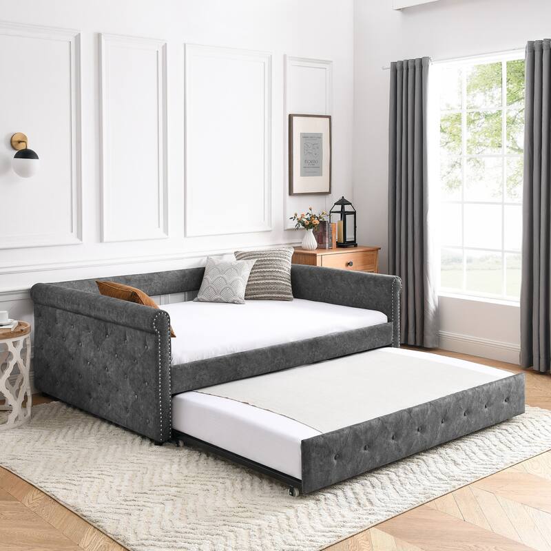 MidCentury Upholstered Daybed with Trundle Elegant Design