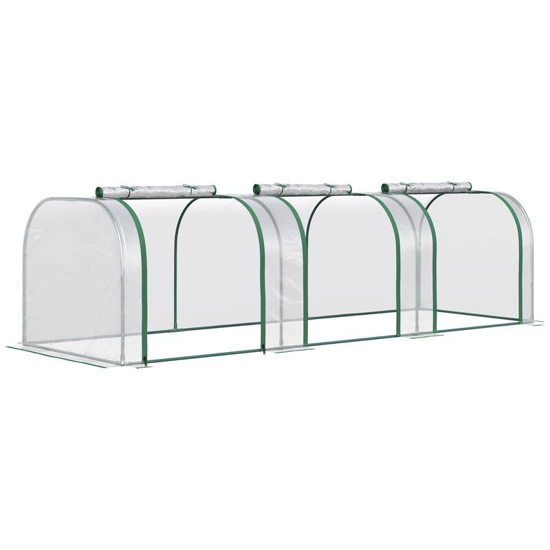 Outsunny 10' x 3' x 2.5' Mini Greenhouse, Portable Tunnel Greenhouse with Roll-Up Zippered Doors, UV Waterproof Cover