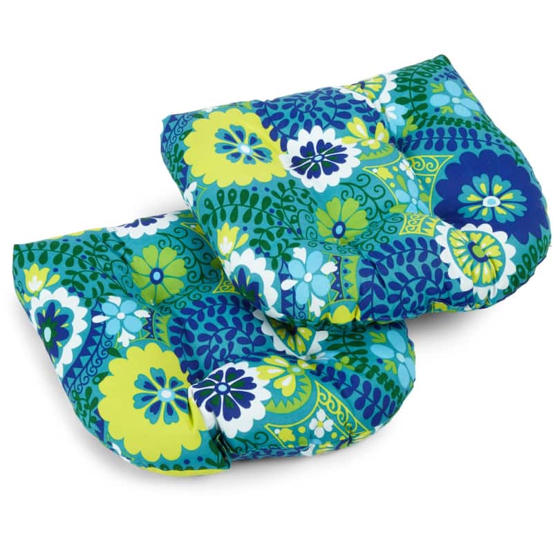 19-inch Rounded Back Indoor/Outdoor Chair Cushions (Set of 2) - 19" x 19" - Luxury Azure