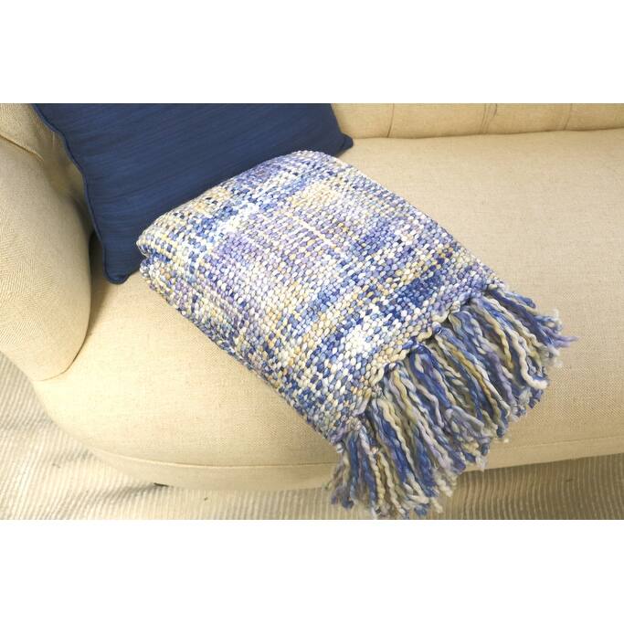 Home&Manor Handcrafted Wool & Cotton Throw Blanket Coastal Loom