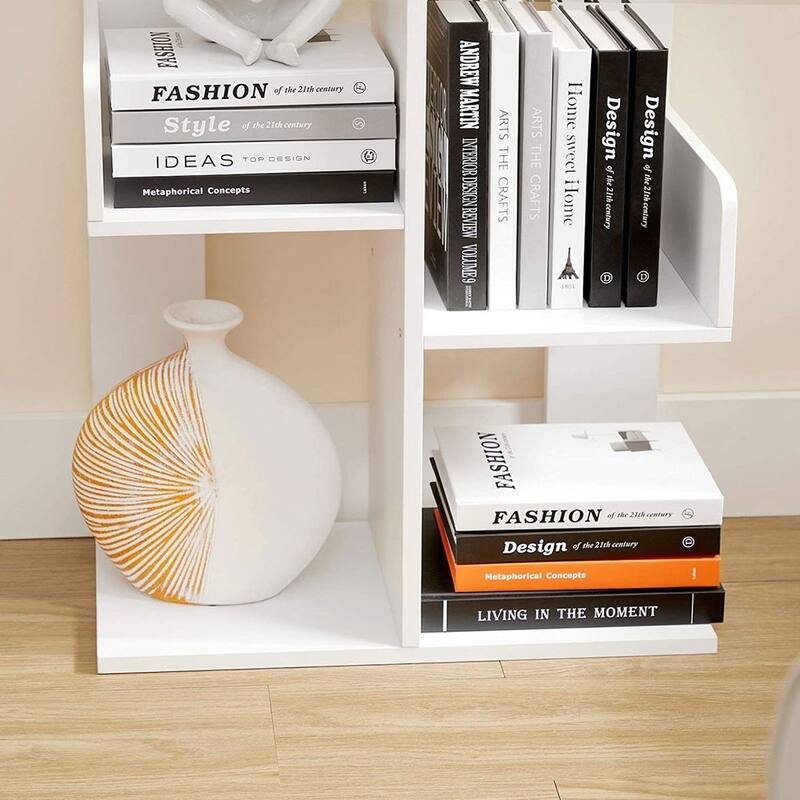 Brown Wooden Tree-Shaped Bookshelf with 8-Tier Storage Shelves and Modern Space-Saving Design - 19.7”L x 9.8”W x 55.1”H