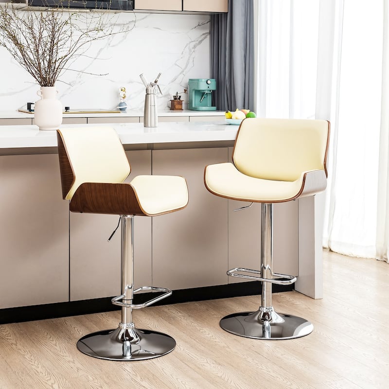 Glitzhome 46"H Mid-Century Modern Adjustable Swivel Bar Stool Set of 2