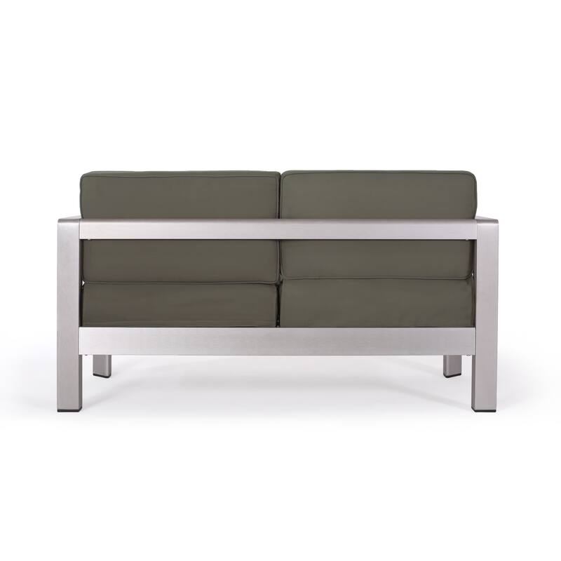 Aviara Outdoor 4-Seater Aluminum Chat Set with Fire Pit and Tank Holder by Christopher Knight Home