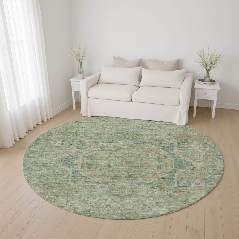 Premium Washable Super Soft Vintage Traditional Mayfield Rug - Sage - 8' x 8'