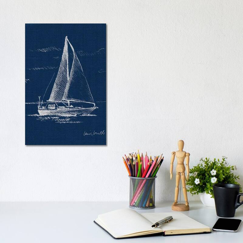 iCanvas "Sailboat on Blue Burlap I" by Lanie Loreth Canvas Print - 12x8x0.75