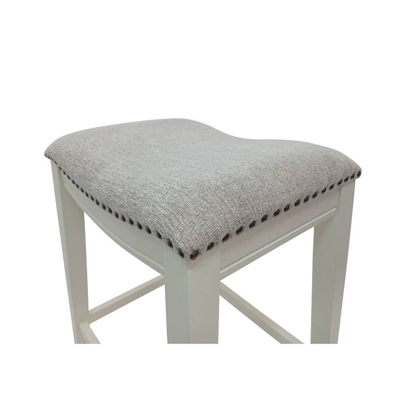 Fawn Chenille Upholstered Saddle Barstools - 30" - Set of 2 - White and Gray