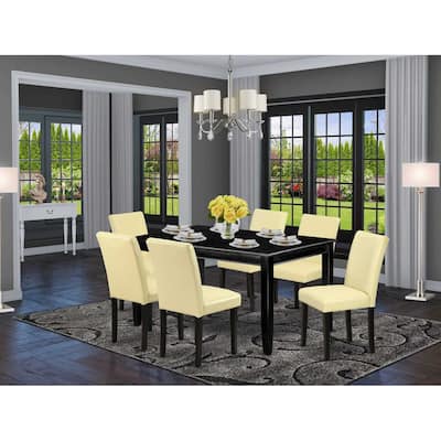 Rectangular Dining Set 7Pc - Parsons Chairs, 60 Inch Table, Modern PU Leather, Stylish Dining Room Furniture