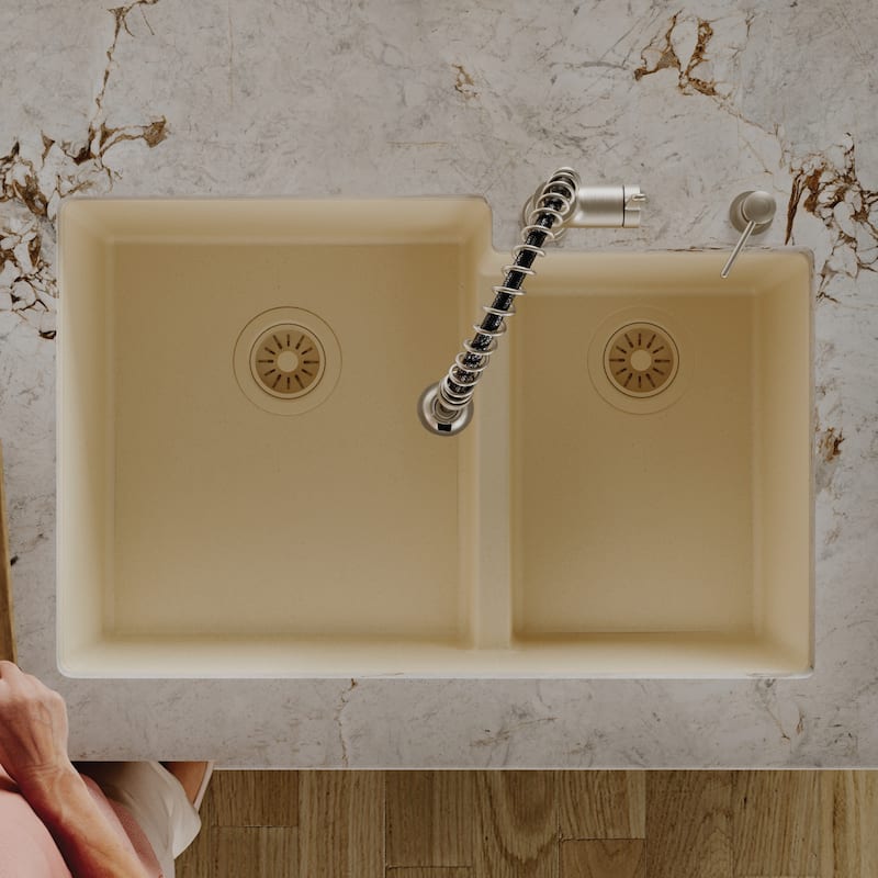 Karran Undermount Large/Small Bowl Quartz Kitchen Sink - 32" x 21.25" x 9" - 32" x 21.25" x 9"