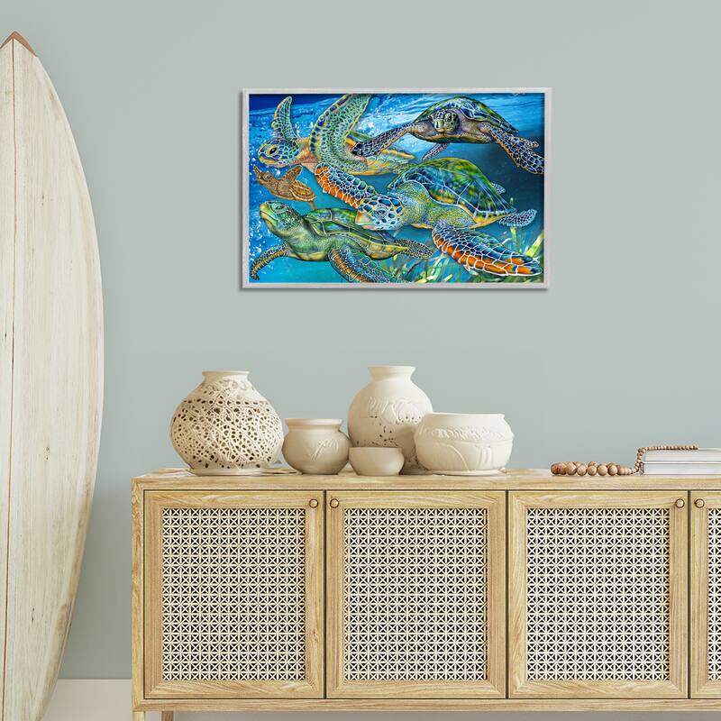 Stupell Tortoise Family Underwater Swim Framed Giclee Art Design By Tim Jeffs