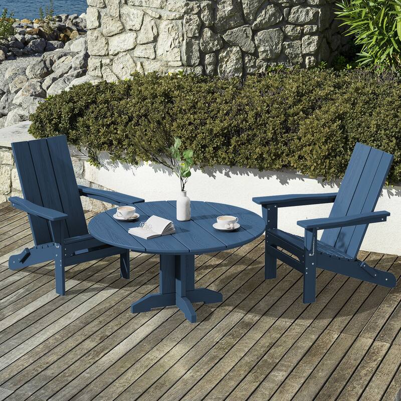 HDPE Patio Outdoor Round Coffee Table, X-shaped Leg