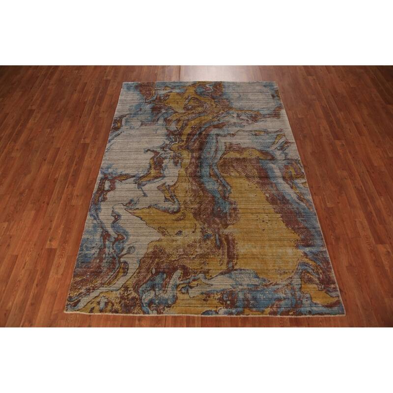 All-Over Abstract Indian Area Rug Handmade Wool Carpet - 5'4"x 7'7"