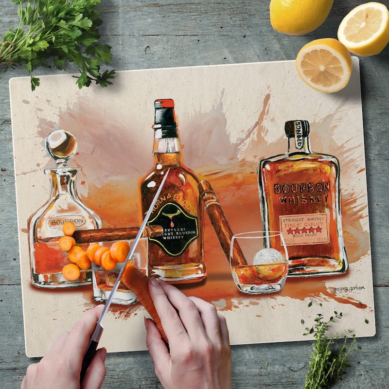 CounterArt Bourbon Splash Decorative 3mm Heat Tolerant Tempered Glass Cutting Board 15" x 12" Made in the USA Dishwasher Safe