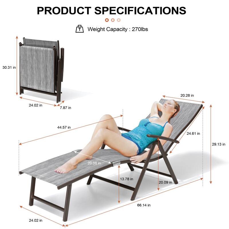 Outdoor Aluminum Folding Recliner Adjustable Chaise Lounge Chairs - See Picture