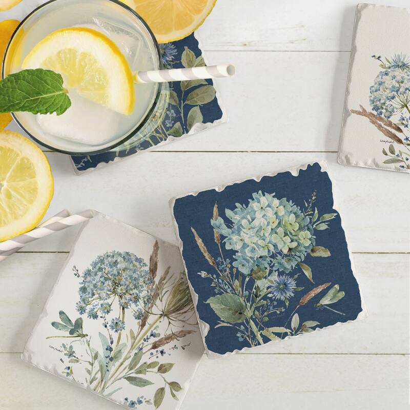 Absorbent Stone Beverage Coasters - Set of 4 - Bohemian Blue - Multi-160