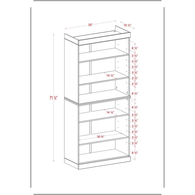 100% Solid Wood Tall Bookcase with Adjustable Shelves, Modular Storage, Open Display Bookshelf, 32" W x 71.5" H