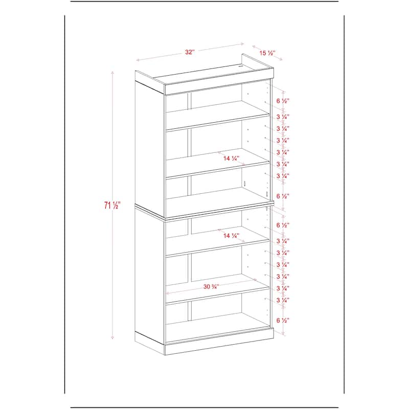 Palace Imports Solid Wood 6-Shelf Bookcase, Adjustable Shelves