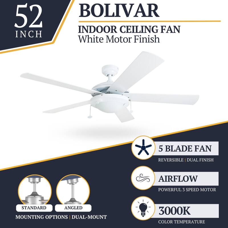 52" Prominence Home Bolivar Farmhouse Ceiling Fan with Light and Pull Chains - 52-inch
