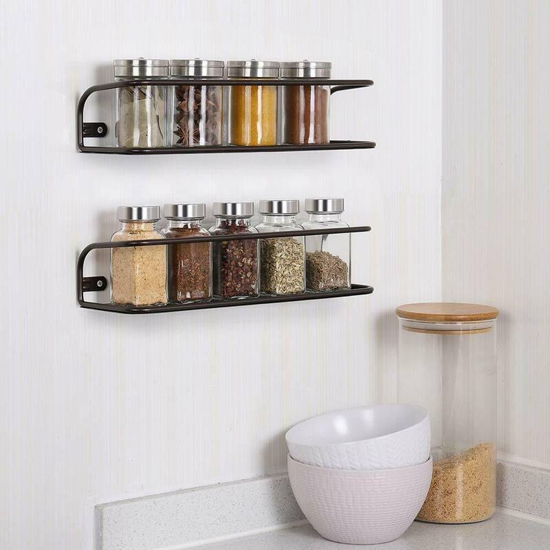 Wall Mounted Metal Spice Rack Storage, 2-Pack, Brown