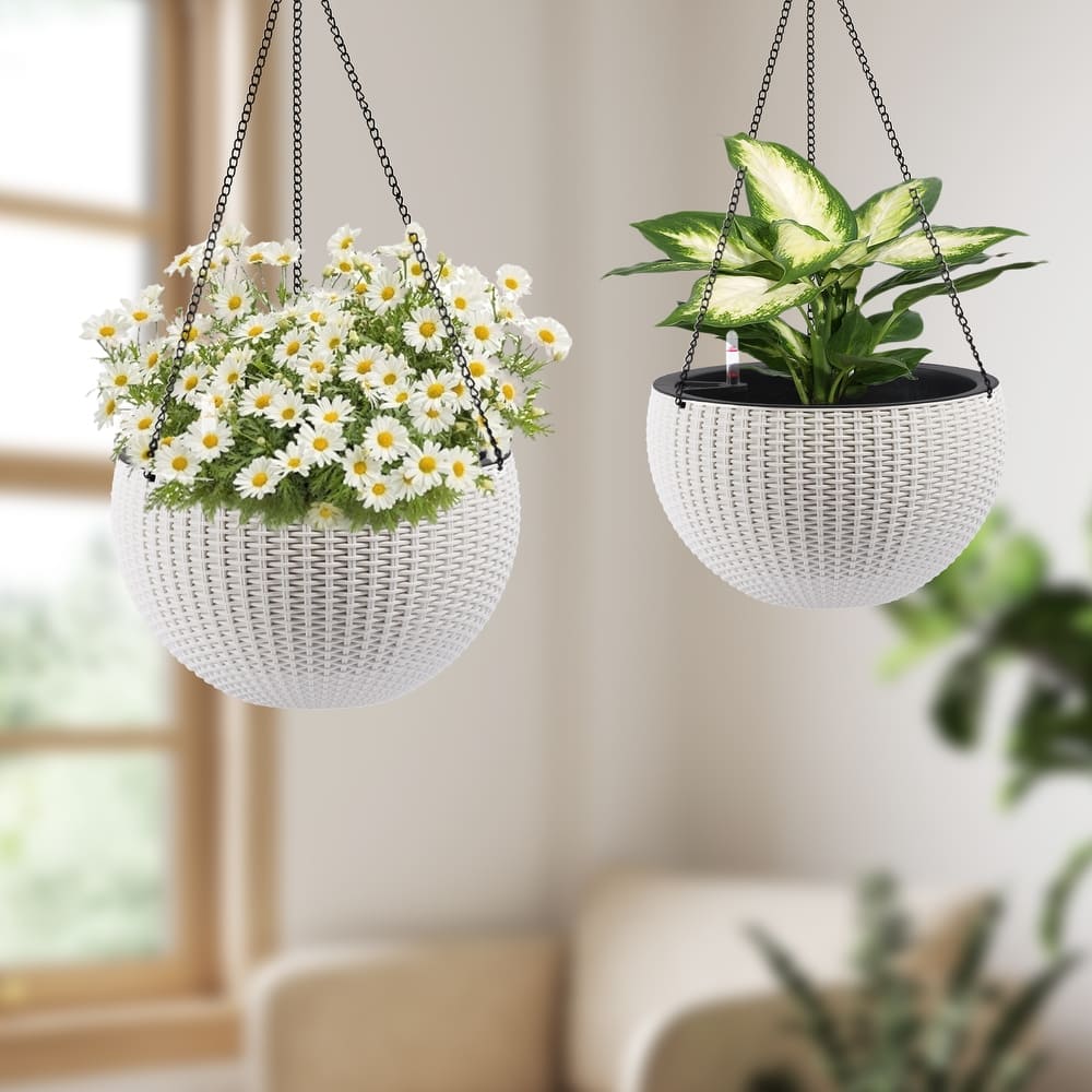 13.4 inch Self-Watering Hanging Rattan-Inspired Planter Large Capacity, Root-Rot Resistant Water Storage