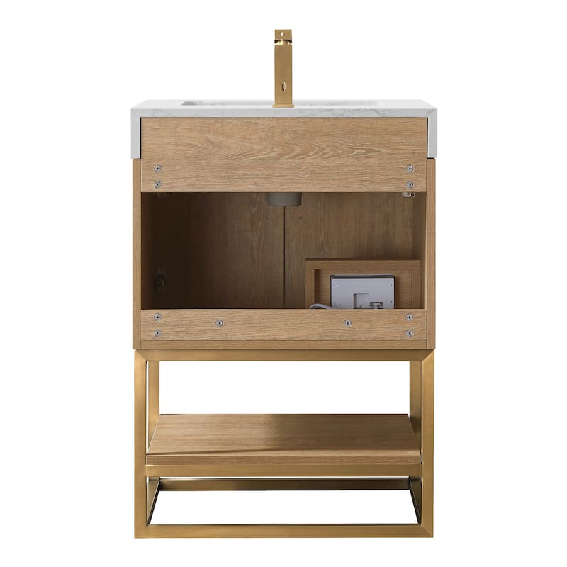 Alistair Single Bath Vanity with White Grain Stone Top without Mirror