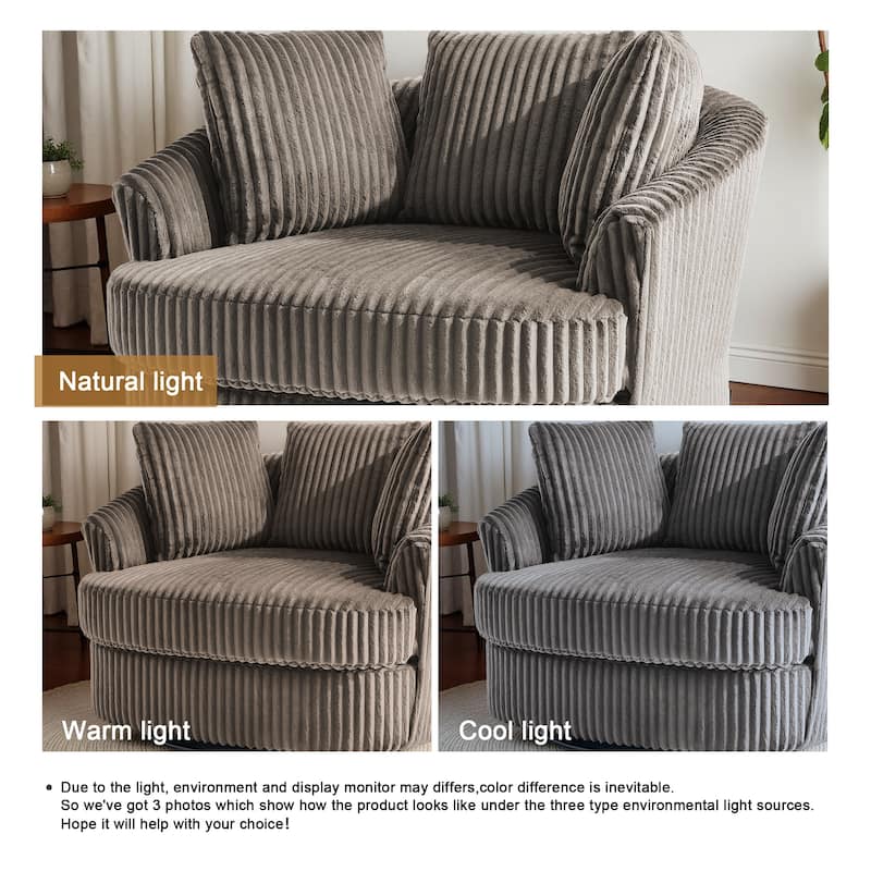 Oversized 43" W Plush Corduroy Recessed Arm Swivel Barrel Chair