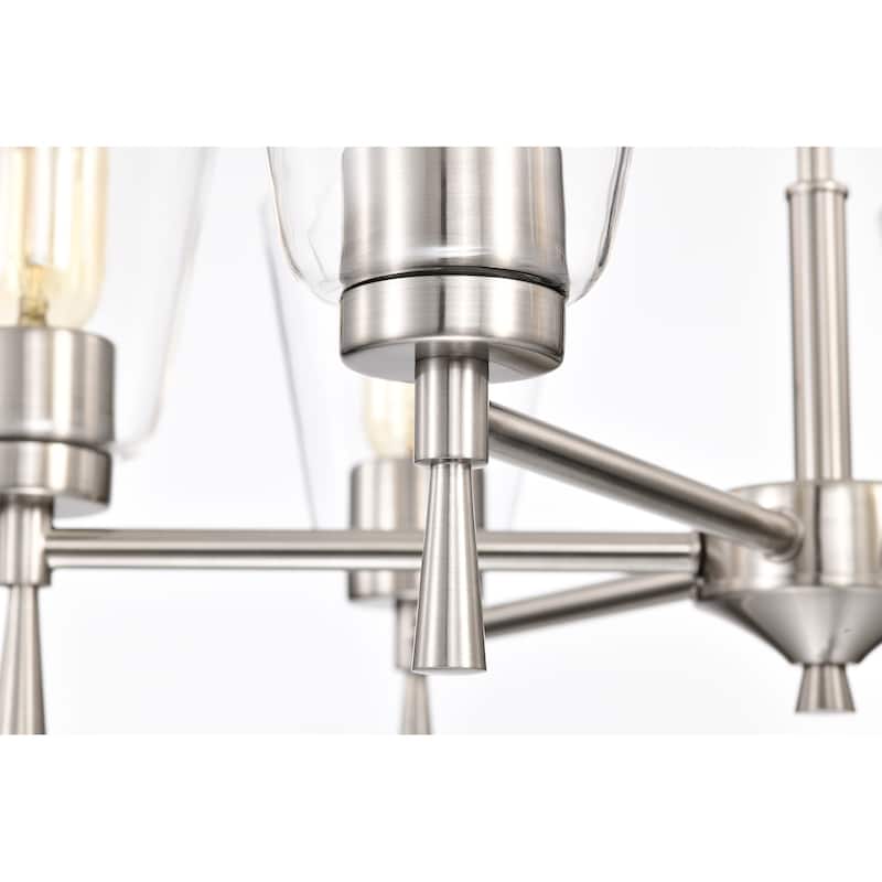 Brushed Nickel 6-Light Modern Chandelier with Clear Cone Glass Shades - Brushed Nickel