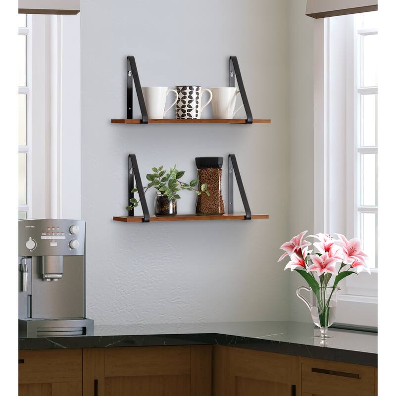 Kate and Laurel Soloman Wood 2 Piece Shelves with Metal Brackets