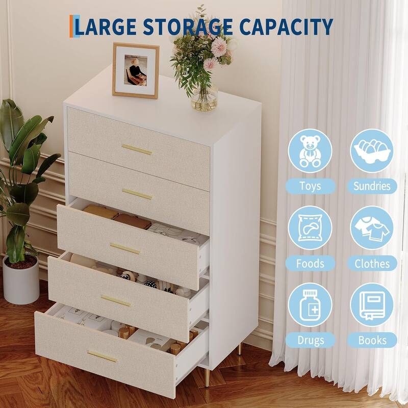 Elegant 5-Drawer Dresser, Storage Drawer Cabinet for Living Room, Bedroom