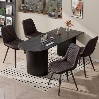 Set of 4 Modern Faux Leather Dining Chairs with Metal Legs, Dark Brown ...