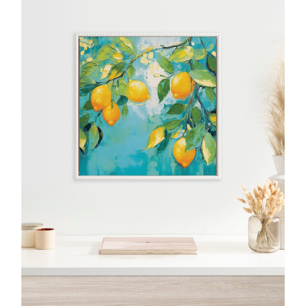 Kate and Laurel Sylvie Beaded Lemon Tree Framed Canvas by The Creative Bunch Studio