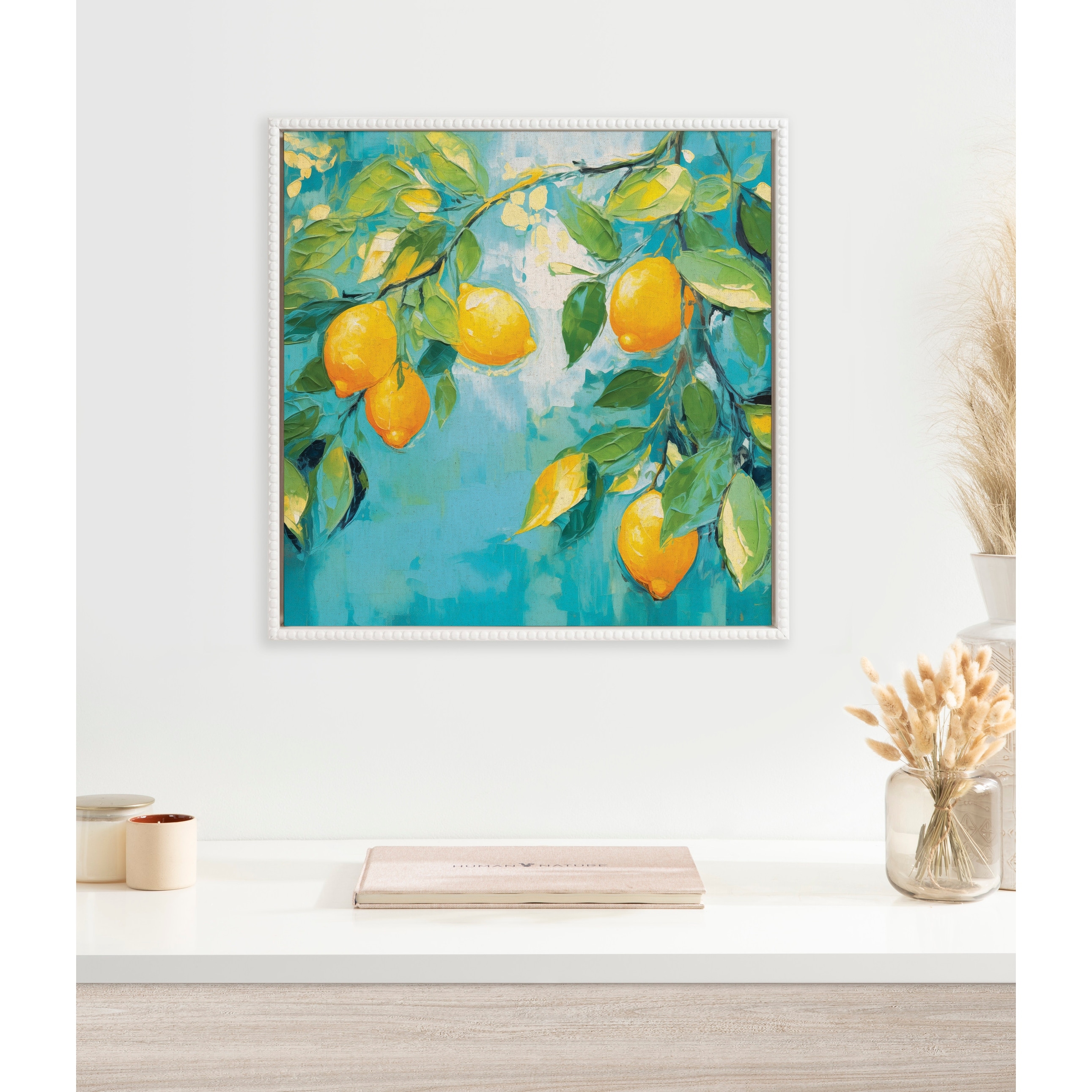 Kate and Laurel Sylvie Beaded Lemon Tree Framed Canvas by The Creative Bunch Studio