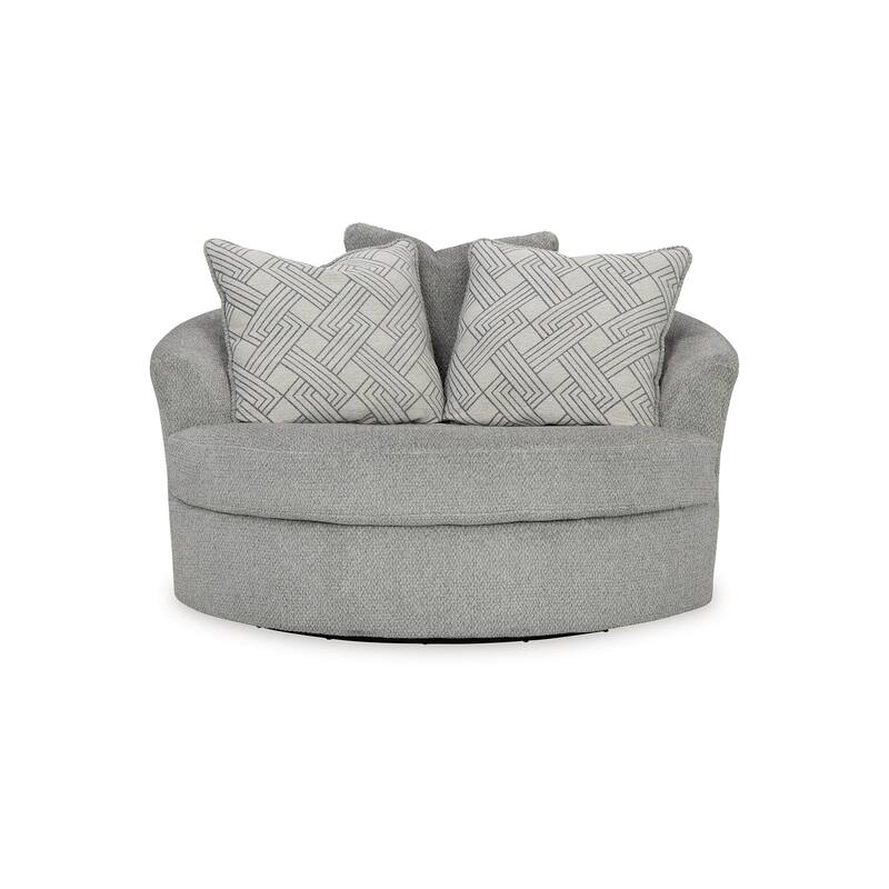 Viney Swivel Round Oversize Chair, 3 Pillows, Cement Gray Polyester