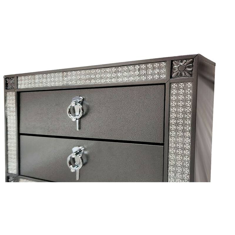 Glam Nightstand - Gray Finish with Nickel Ring Pulls & Tapered Legs