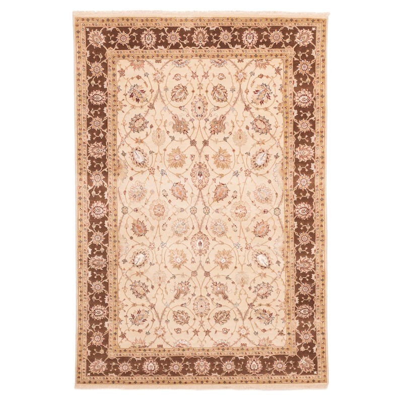 ECARPETGALLERY Hand-knotted Mirzapur Beige Silk, Wool Rug - 5'3 x 7'8