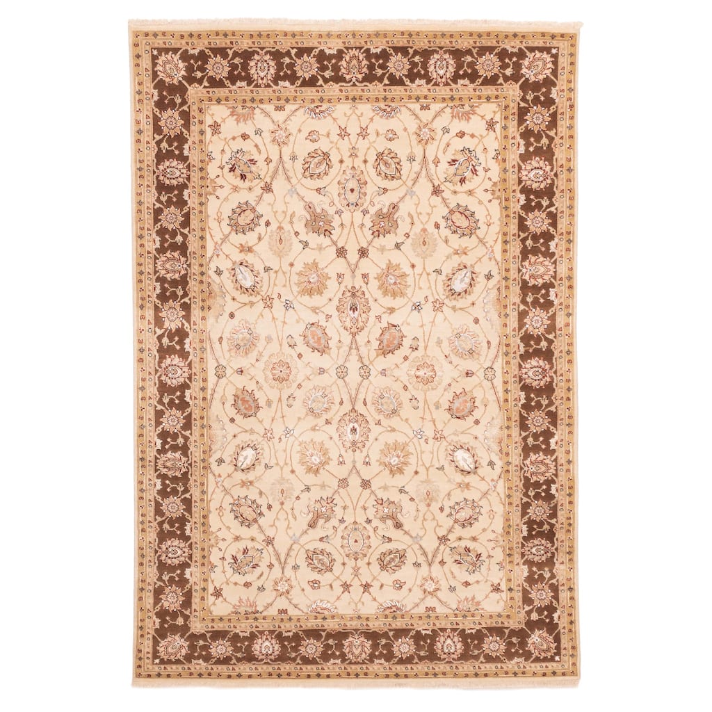 ECARPETGALLERY Hand-knotted Mirzapur Beige Silk, Wool Rug - 5'3 x 7'8