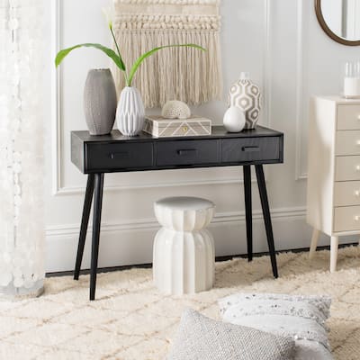 SAFAVIEH Albus Black 3-drawer Console Table - 41.8" x 14.3" x 32"