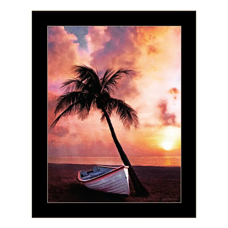 TrendyDecor4U Contemporary Palm Tree Sunset Framed Print Wall Art - Black