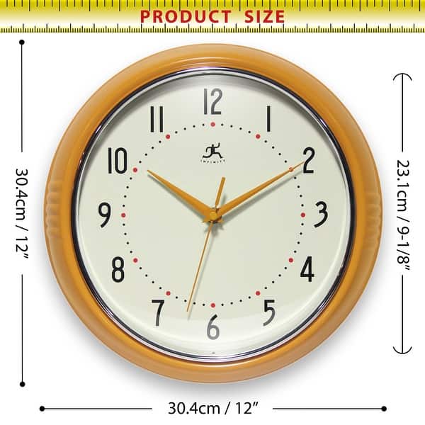 dimension image slide 20 of 29, Infinity Instruments Round Retro Kitchen Wall Clock by Infinity Instruments