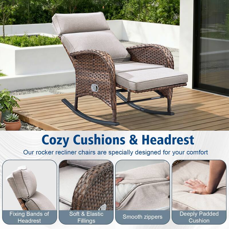 Pocassy Outdoor Patio Rocking Lounge Chairs with Adjustable Backrest Set.