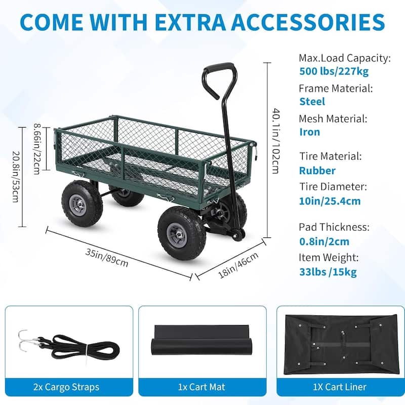 500 Lbs Capacity Folding Utility Heavy Duty Steel Garden Cart Wagon for Lawn, Yard, Farm